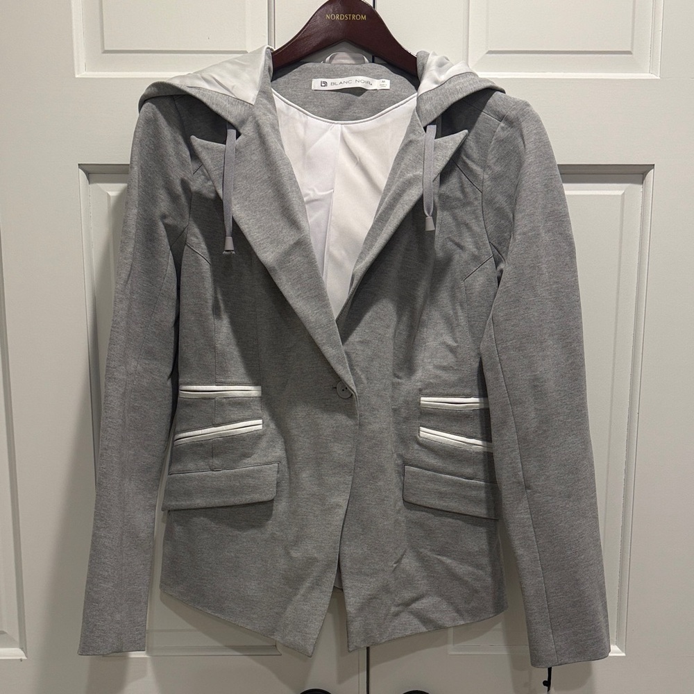 Blanc Noir Gray Blazer with Hood
